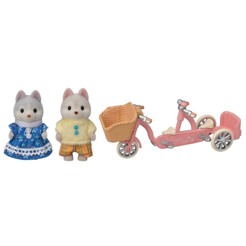 Sylvanian Families Tandem Cycling Set Husky Sister And Brother