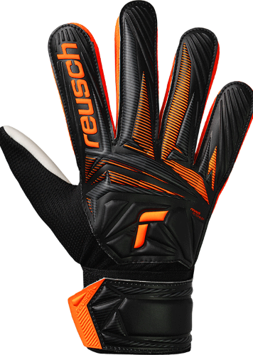 Gloves  - Reusch Attrakt Starter Solid Junior - Black/Shocking Orange - Size 5