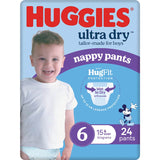 Huggies Ultra Dry Nappy Pants Junior Boys 15kg+ Size 6 24pack