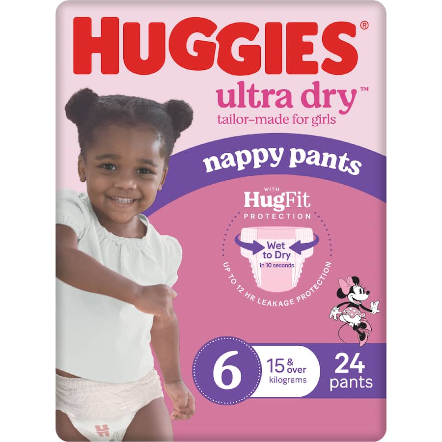 Huggies Ultra Dry Nappy Pants Junior Girls 15kg+ Size 6 24pack