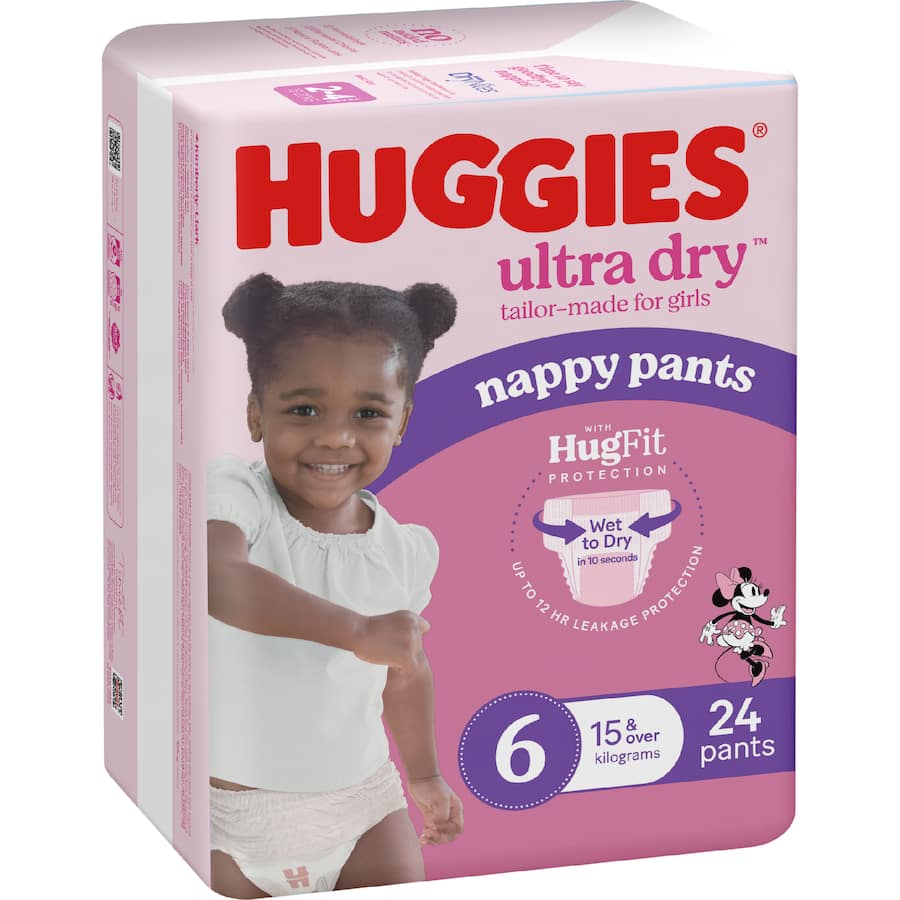 Huggies Ultra Dry Nappy Pants Junior Girls 15kg+ Size 6 24pack