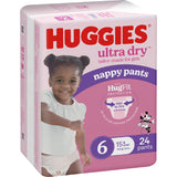 Huggies Ultra Dry Nappy Pants Junior Girls 15kg+ Size 6 24pack