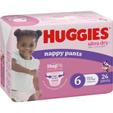 Huggies Ultra Dry Nappy Pants Junior Girls 15kg+ Size 6 24pack