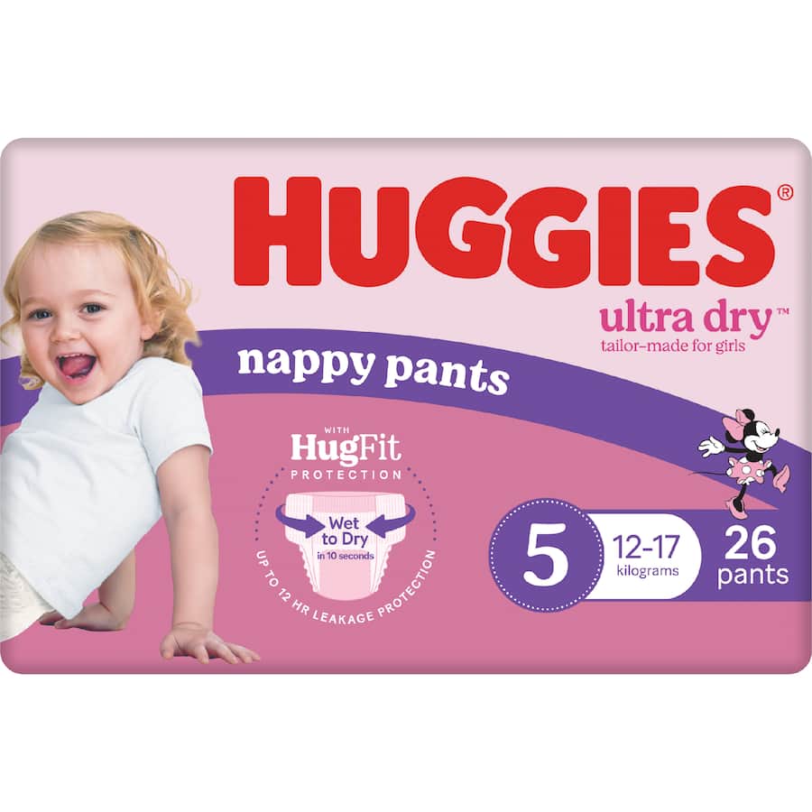 Huggies Ultra Dry Nappy Pants Walker Girls 12-17kg Size 5 26pack