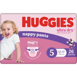 Huggies Ultra Dry Nappy Pants Walker Girls 12-17kg Size 5 26pack