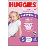 Huggies Ultra Dry Nappy Pants Walker Girls 12-17kg Size 5 26pack