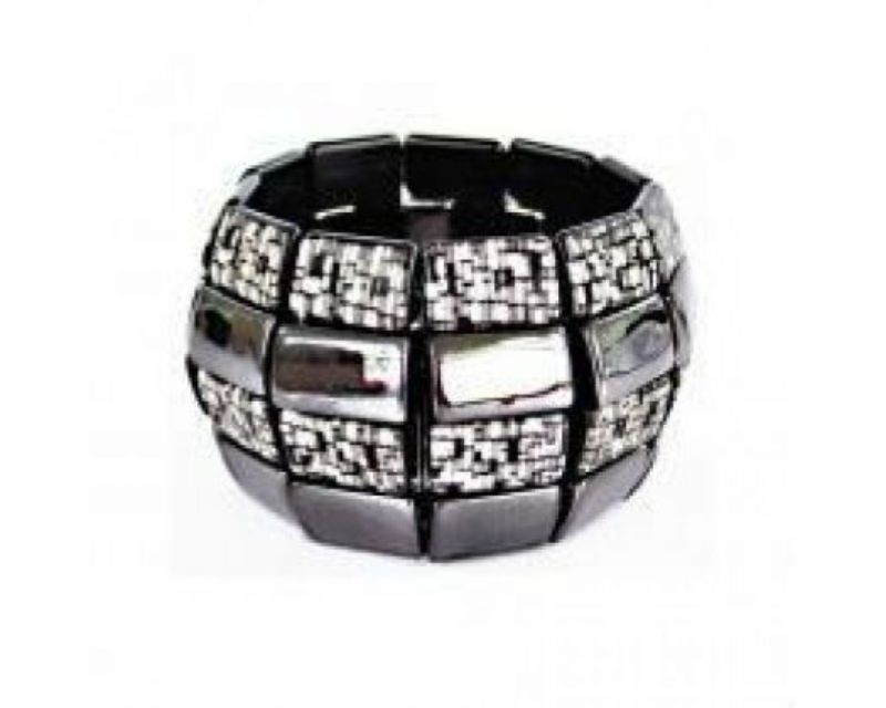 Elegant bronze bracelet with unique rectangle pattern, elasticated for comfort; perfect for layering or solo wear.