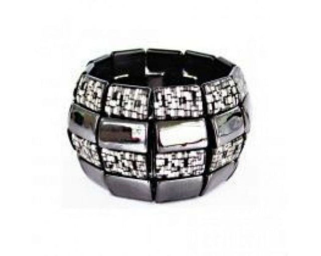 Elegant bronze bracelet with unique rectangle pattern, elasticated for comfort; perfect for layering or solo wear.