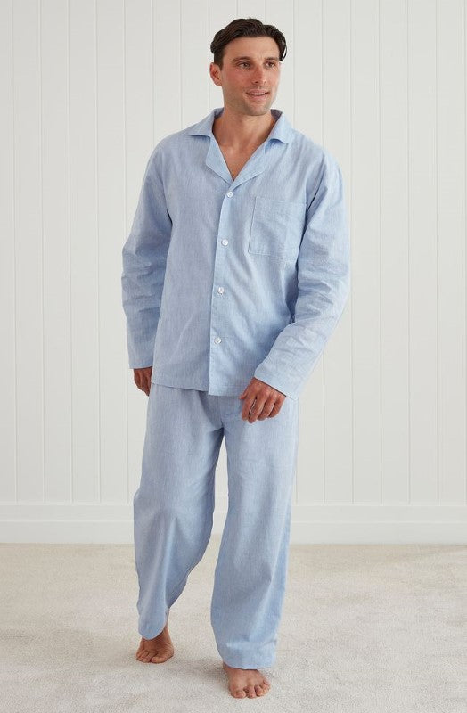 Lightweight XL classic PJ set with long sleeve top and elastic waistband pants, made from eco-friendly fabric by BAKSANA.