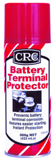 Aerosol can of CRC 5098 Battery Terminal Protector featuring fast-drying, flexible protection against corrosion for optimal battery performance.