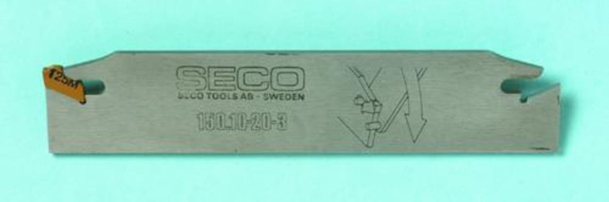 High-speed steel part-off tool SECO 150.10A-20-3 designed for precision, rigidity, and efficient machining in various applications.