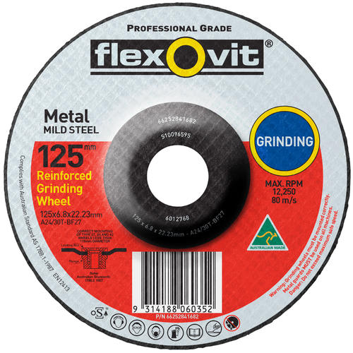 Flexovit Type 27 Grinding Wheel 30 Grit 125x6.8x22.23mm (Each)