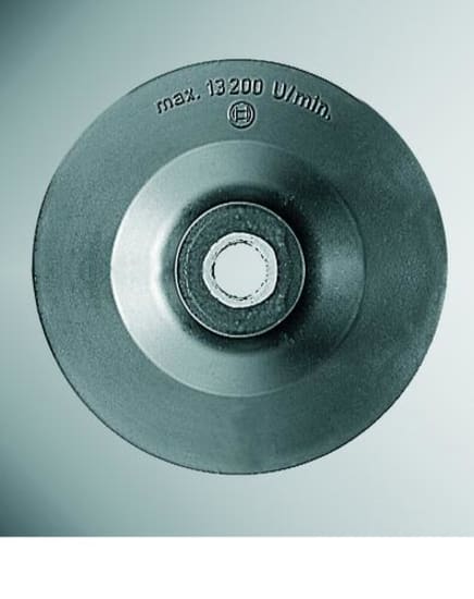 BOSCH M14 125mm backing pad with flange, designed for fiber sanding discs, offering durability, low vibration, and high speed.