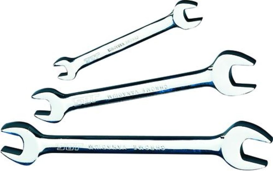 JBS 10mm x 13mm open-end spanner made from durable chrome vanadium steel, ideal for mechanics and DIY tasks.