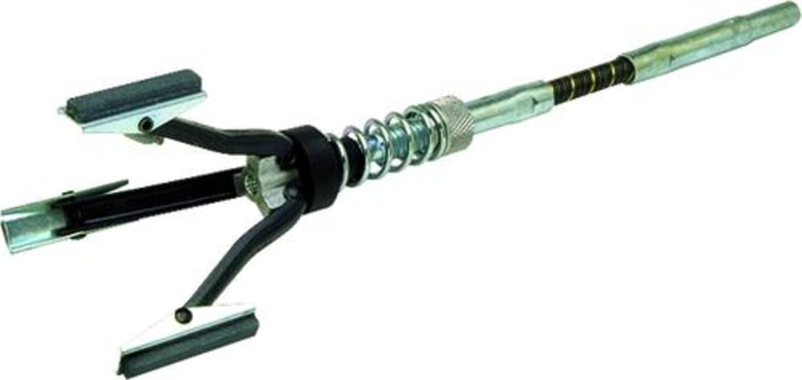 High-grade brake cylinder hone tool with triple-leg design, features variable tension, flexible shaft drive, and includes 3 grit stones.