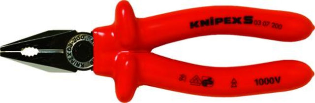 KNIPEX 03-07 200MM Plier Comb, 1000V insulated, robust design for cutting hard and soft wire, ideal for electricians.