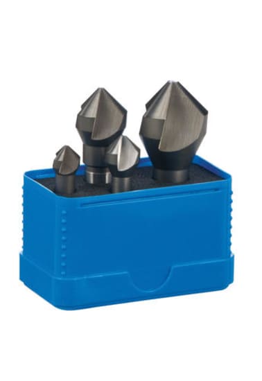 Set of 4 premium 90-degree countersinks with 3 flutes for smooth, flush screw holes in wood, metal, and plastic.