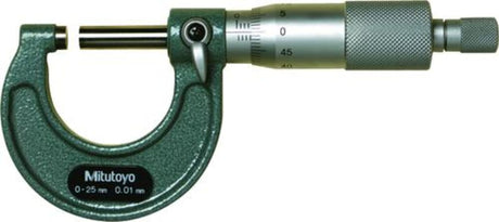 MITUTOYO Outside Micrometer 75-100mm with durable frame, micro-lapped faces, positive lock, and fitted case for precision measurement.