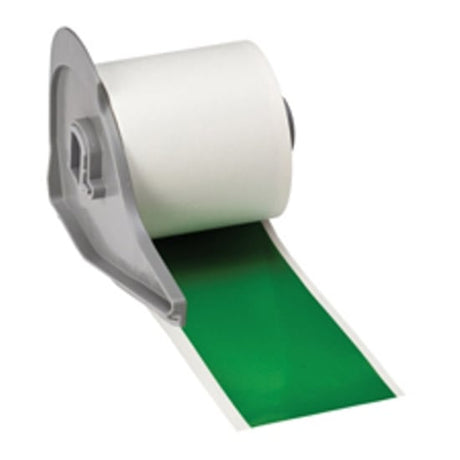 BMP71 Green Vinyl Tape, 50mm x 15m, durable, adhesive, conforms to surfaces, withstands chemicals, temperature range -40 to +80°C.