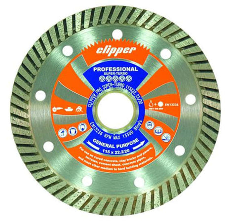 Norton Clipper Turbo Diamond Blade, 105 x 22/20mm, ideal for cutting concrete, tiles, and stone with precision and durability.