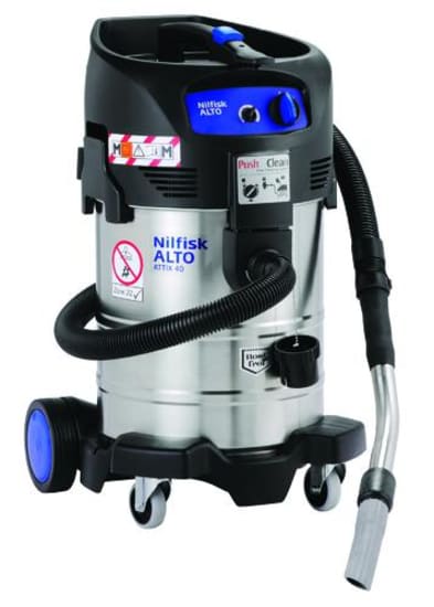 Nilfisk ATTIX40-0M vacuum cleaner with 1400W power, 37L capacity, and advanced filtration for safety and efficiency.