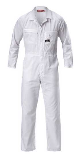 White Hard Yakka Cotton Zip Overalls, Size 5, featuring a heavy-duty zip, raglan sleeves, and multiple functional pockets.