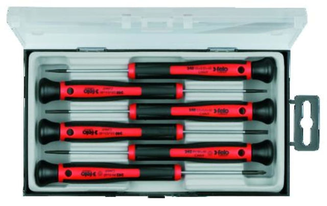 Felo 248 Series Precision Screwdriver Set features 6 durable screwdrivers for electronics and assembly, with ergonomic grips and anti-roll design.