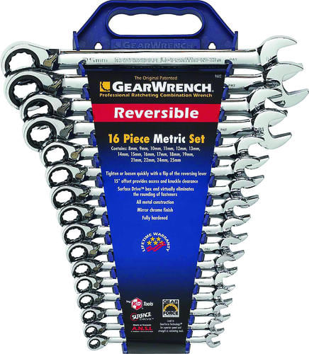 Combination Rervsible Ratchet Ring & Open End Span ner Set Metric 16pc 9602