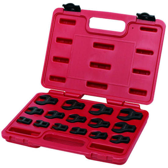 Toledo 15pc crowfoot wrench set in 3/8" metric, featuring durable forged steel, sizes 10mm to 26mm in a blow mould case.