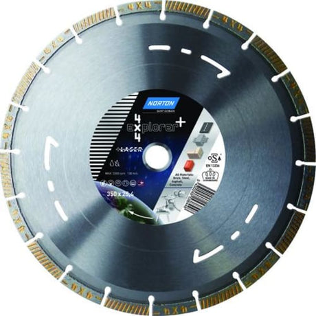 Blade 4X4 Explorer 125x22.23 for precise cutting of concrete, granite, steel, and asphalt with laser welded segments and depth indicator.