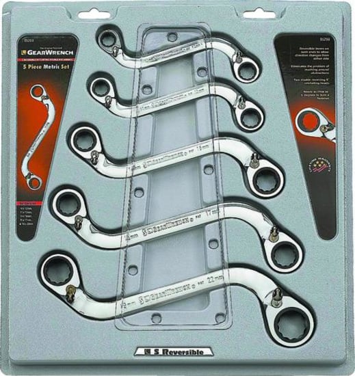 5-piece S-shaped ratcheting wrench set designed for precision and versatility in tight spaces, perfect for various DIY and professional tasks.