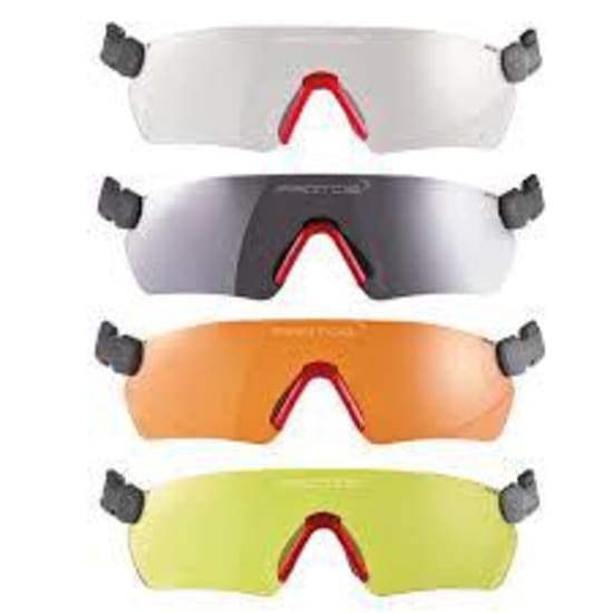 Bright yellow PROTOS Integral Safety Glasses with adjustable fit and UV protection, ideal for safety and comfort in various environments.
