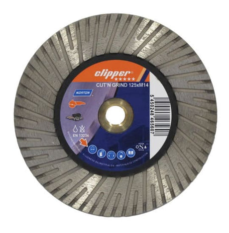 Professional Norton Clipper Pro Cut'n Grind diamond cut wheel, 125mm for cutting and grinding concrete, masonry, and stone.