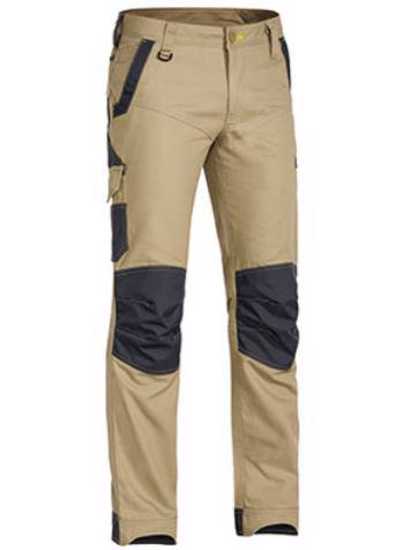 Khaki Bisley FLX & MOVE Stretch Pant in stout fit, crafted from premium cotton canvas for comfort and utility in work and casual wear.