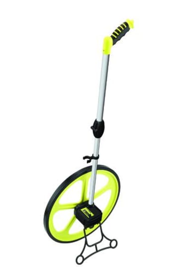 Measuring wheel with adjustable handle, 5-digit counter, and 360mm diameter for precise distance measurements outdoors.