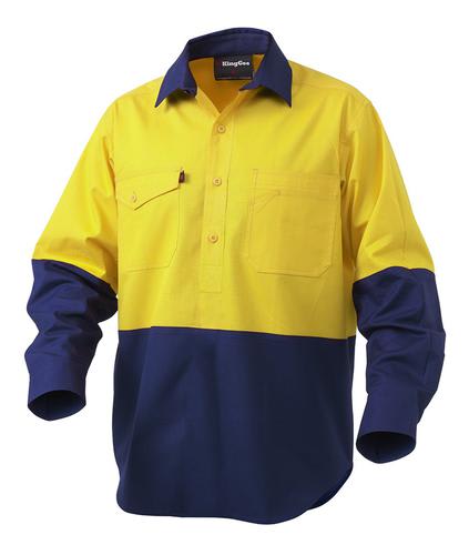 KingGee, Hi Vis Ripstop Closed Front Shirt, K54876 - Yellow/Navy - 2XL
