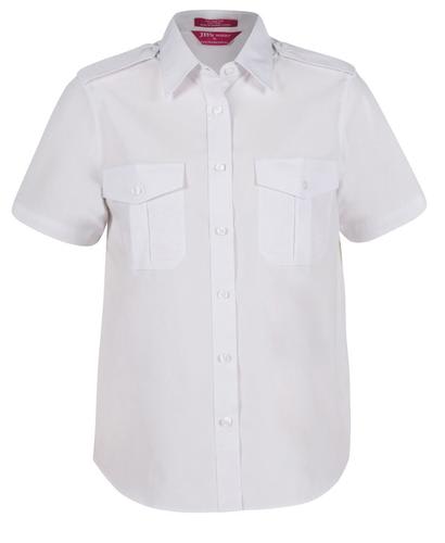 Women's Polycotton Short Sleeve Epaulette Shirt - White - 14