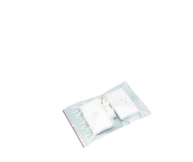 Clear resealable plastic bags (75 x 100mm) in a 100-pack for organizing small items, featuring zip-lock closure and write-on panels.