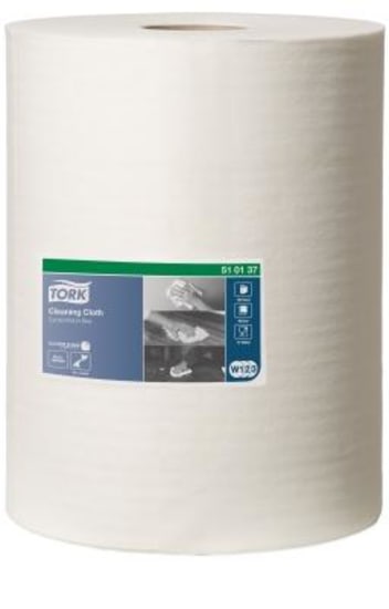 Tork 510 Cleaning Cloth Combi Roll, 38x32cm, white, soft, strong, and absorbent for efficient professional cleaning.