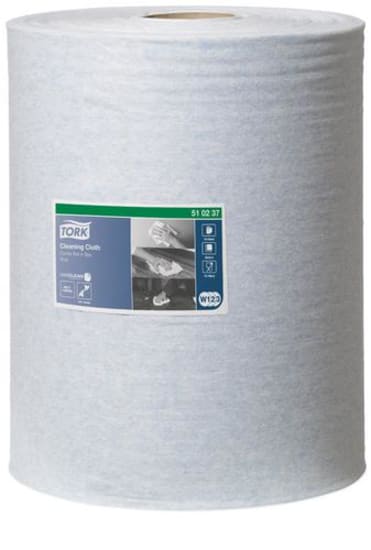 Tork 510 Cleaning Cloth Combi Roll in blue, 38cm x 32cm, offers robust, flexible cleaning with superior absorbency and hygiene.