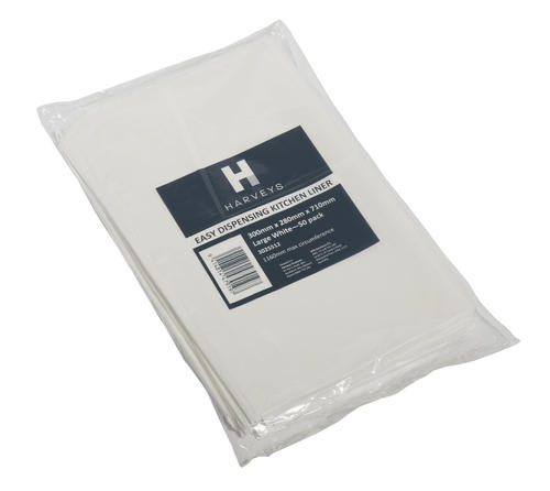 Harveys Refuse Bag - White Kitchen Liner 36Litre 300 x 280 x 710mm 50 (Pack)