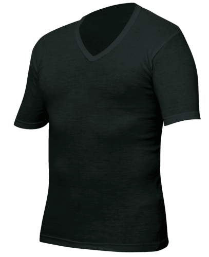 Men's Merino V Neck Short Sleeve Top, BMV003 - Black - 3XL