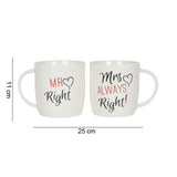 Charming boxed set of 2 ceramic Mr & Mrs mugs with humorous messages, perfect for couples and wedding gifts.