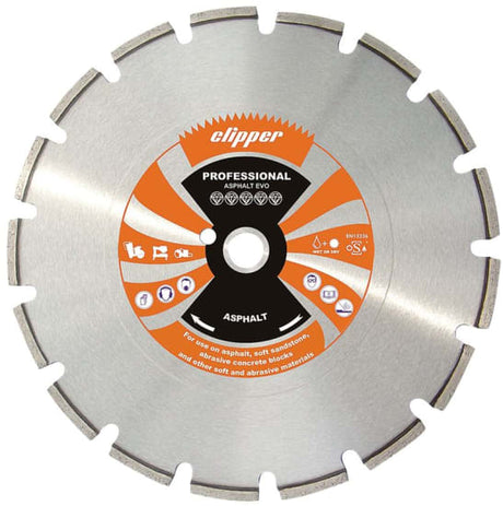 Norton Clipper Diamond Blade for asphalt cutting, featuring premium diamond grit for durability and precision in tough materials.