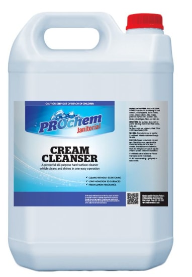 Prochem PCC5 Cream Scourer 5L: premium lemon-scented cleaner with mild abrasives for effective, safe cleaning of hard surfaces.