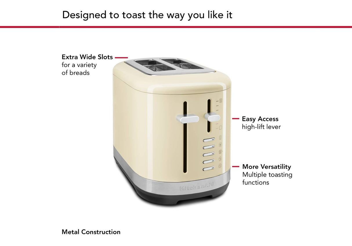 Almond Cream KitchenAid 2 Slice Toaster with extra wide slots and 7 shade settings for perfect toast every time.