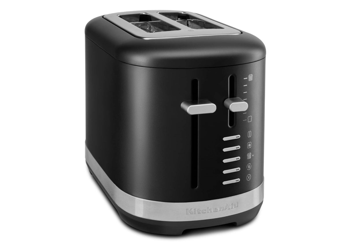 Matte Black KitchenAid 2 Slice Toaster with extra-wide slots, 7 shade settings, and versatile functions for perfect toast.