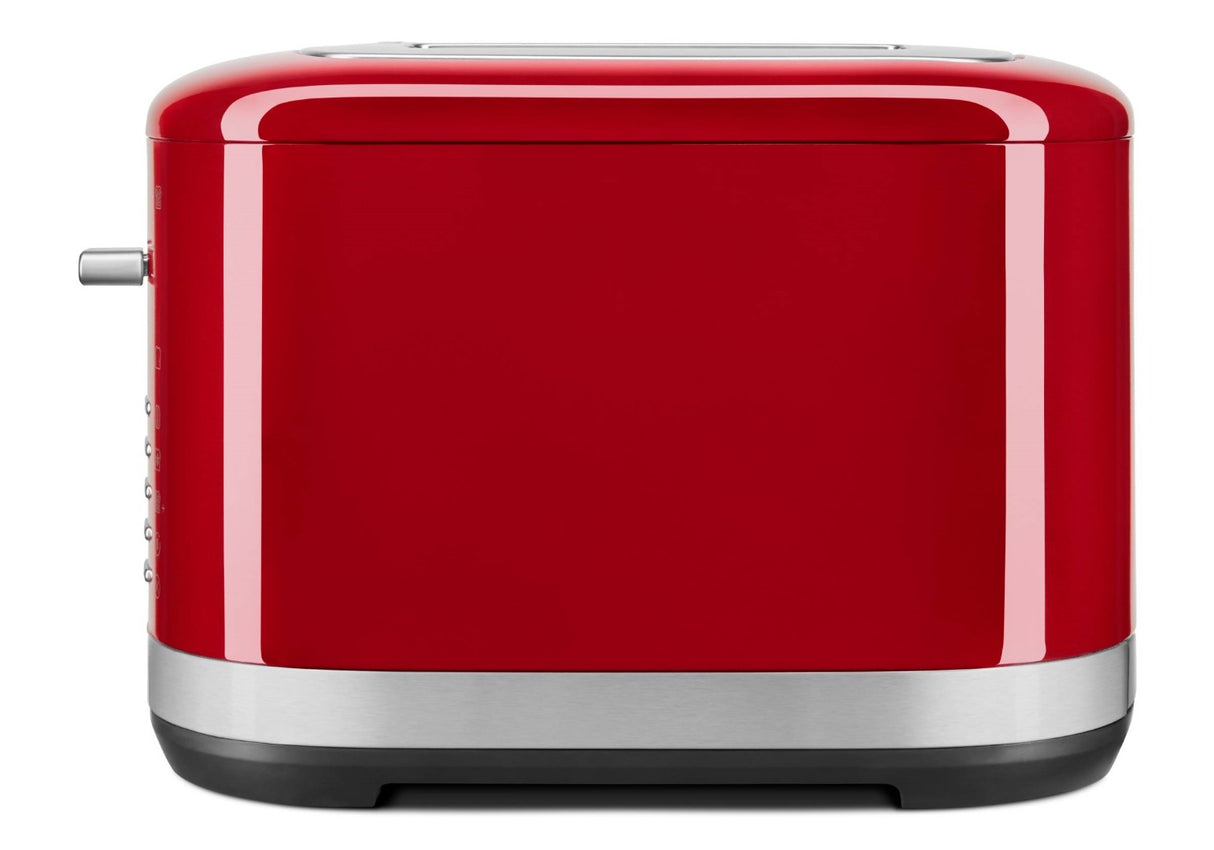 KitchenAid 2 Slice Toaster in Empire Red, featuring extra wide slots and 7 shade settings for versatile toasting options.