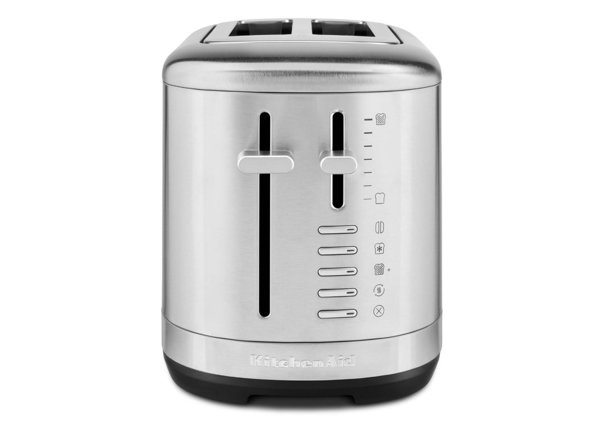 Sleek stainless steel KitchenAid 2 Slice Toaster with extra wide slots, 7 shade settings, and versatile functions for perfect toast.