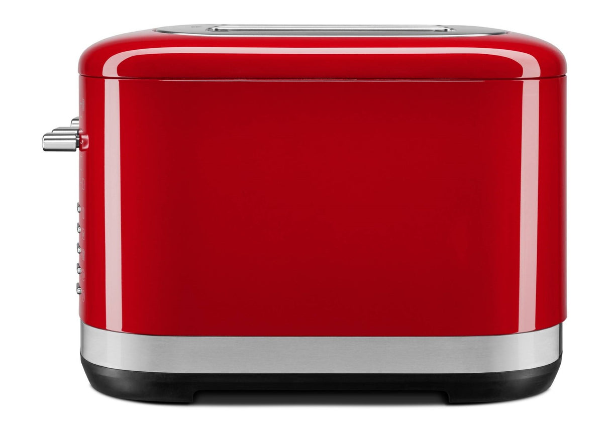 Empire Red KitchenAid 4 Slice Toaster with extra wide slots, 7 shade settings, and removable crumb tray for easy cleaning.